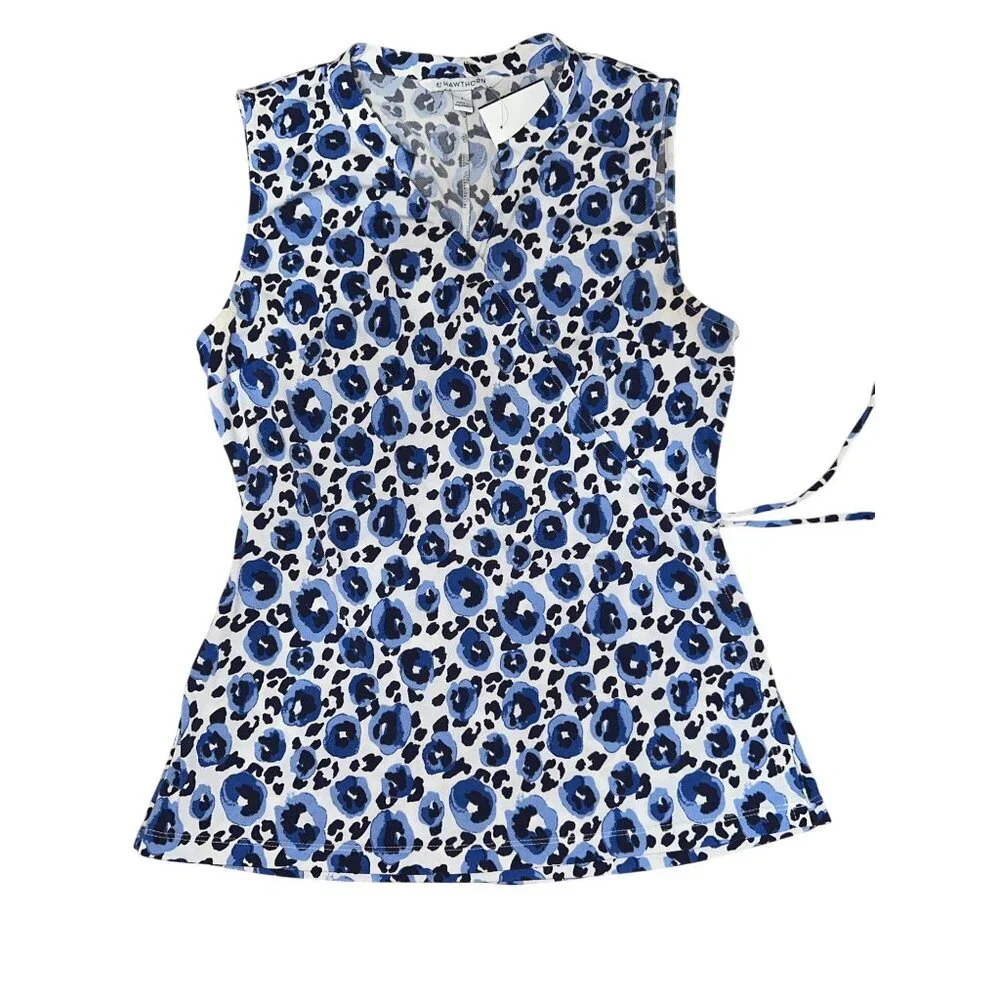 41 Hawthorn Small Blue Black Abstract Leopard Print Wrap Blouse - Picture 7 of 12